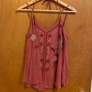 Pink embroidered tank top